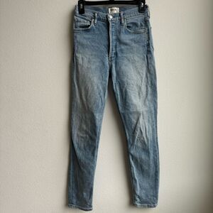 AGOLDE Button Fly High Rise Skinny Crop Blue Stretch Solid Wash Blue size 25